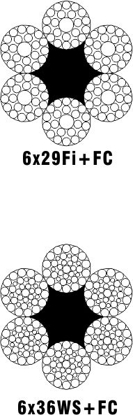 STEEL WIRE ROPE FOR LIFTS 6x29Fi+FC, 6x36WS+FC